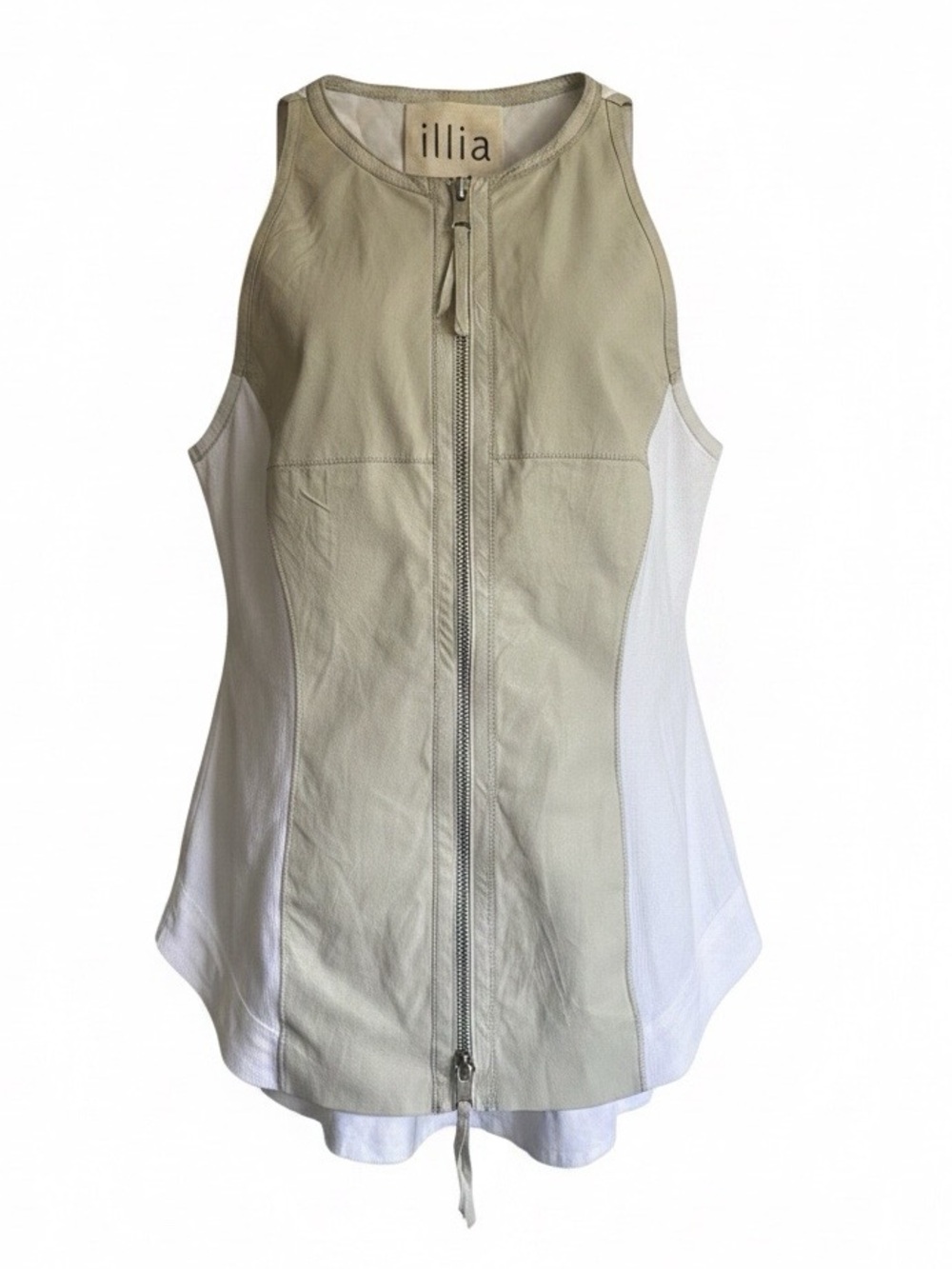 Illia Genuine Leather Two-Tone Beige & White Zip Front Vest